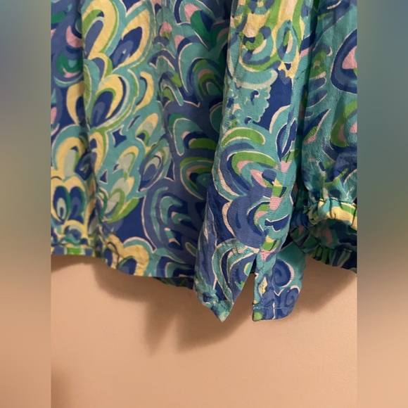 Lilly Pulitzer Lilly’s Lagoon Print Elsa Silk Sea Blue Top Blouse Size Small - Picture 8 of 13